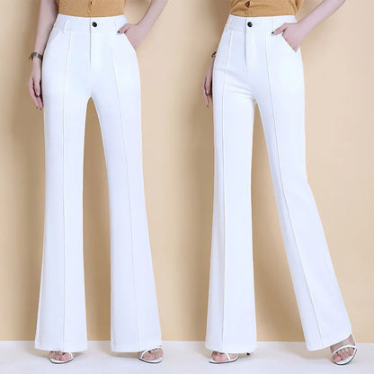 White Suit Flare Pants Women Casual Slim High Waist Office Straight Pantalones New Korean Elegant Formal Spodnie Black Trousers