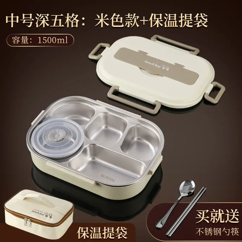 304 stainless steel compartment insulated lunch box office worker students sealed portable bento Microwae Heating food container