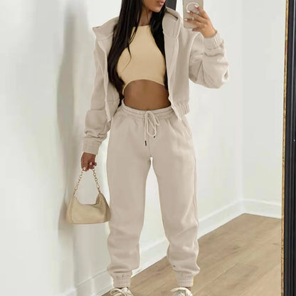 Women's Casual Tracksuit Autumn Winter Top Vest Pant Set Solid Color Zipper Plus Size Sexy Casual Loose Outfits For Women Outfit