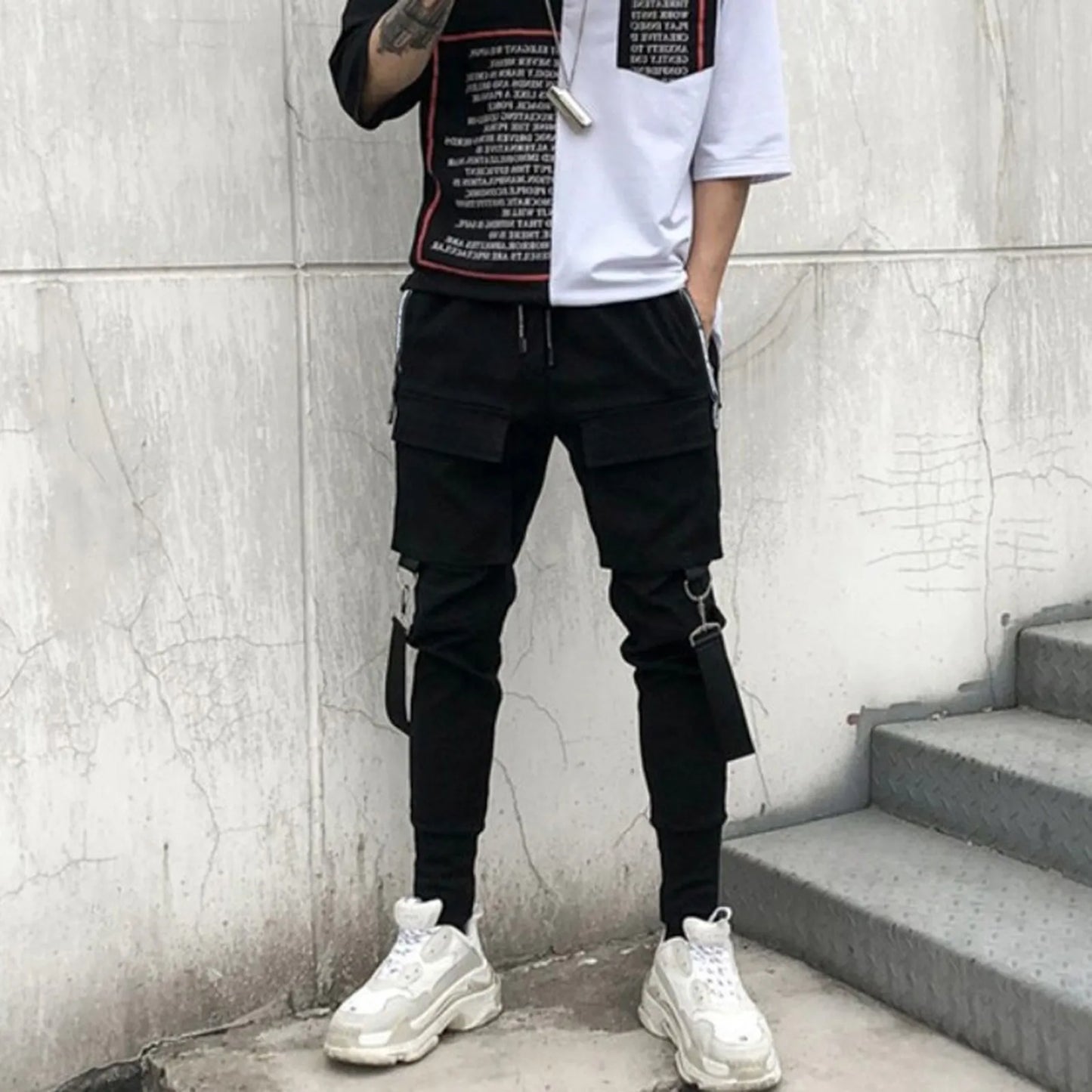 Men'S Cargo Pants Side Pockets Hip Hop Patchwork Sweatpants Outdoor Pencil Trousers For Man Long Fitness Trousers Ropa Hombre