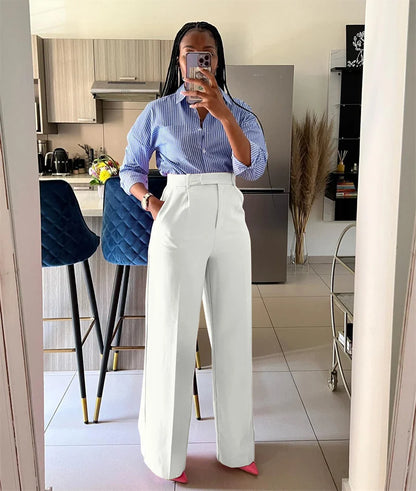 Elegant Fashion Wide Leg Pants for Women Clothing High Waist Loose Straight Trousers Office Lady Workwear Baggy Pants Pantalones