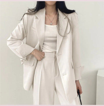 Fashion 2024 Spring and Autumn Small Suit Retro jacket slim 2-piece Set For Women Korean Style Casual Top and Pants Suit