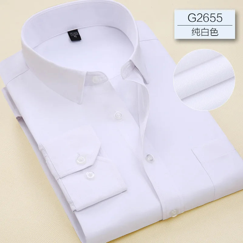 8XL Pure Color Office Formal Business  Social Work Classic Shirt Longsleeve Shirt for Men Casual Men's White Dress Shirt Black