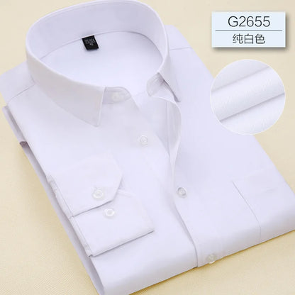 8XL Pure Color Office Formal Business  Social Work Classic Shirt Longsleeve Shirt for Men Casual Men's White Dress Shirt Black