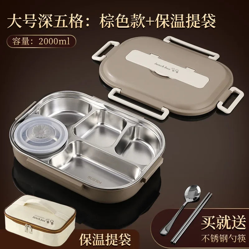 304 stainless steel compartment insulated lunch box office worker students sealed portable bento Microwae Heating food container