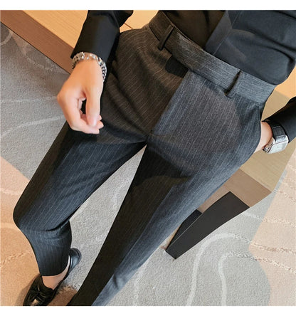 British Style Striped Slim Fit Suit Pant Men Business Casual Simple Dress Pants High Quality Social Wedding Party Trousers 38-28