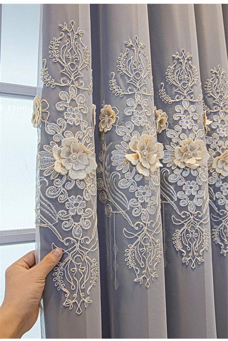 Embossed 3D Embroidered Luxury Double Layer Curtains for Living Room Bedroom Dining Elegant High Shading Coffe Windows Drapes