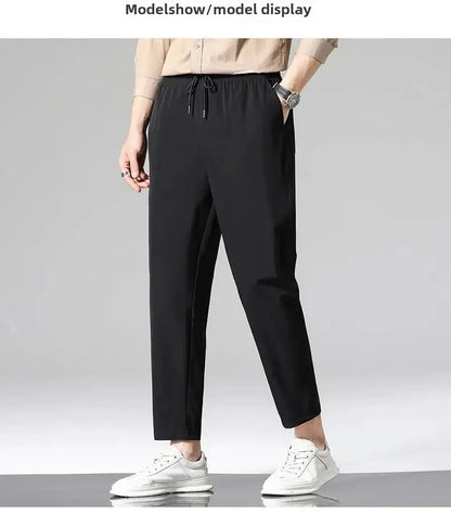 2022 New Men's Summer Ice Silk Versatile Casual Pants Thin Sports Trousers Straight Leg Nine Points Trousers For Men