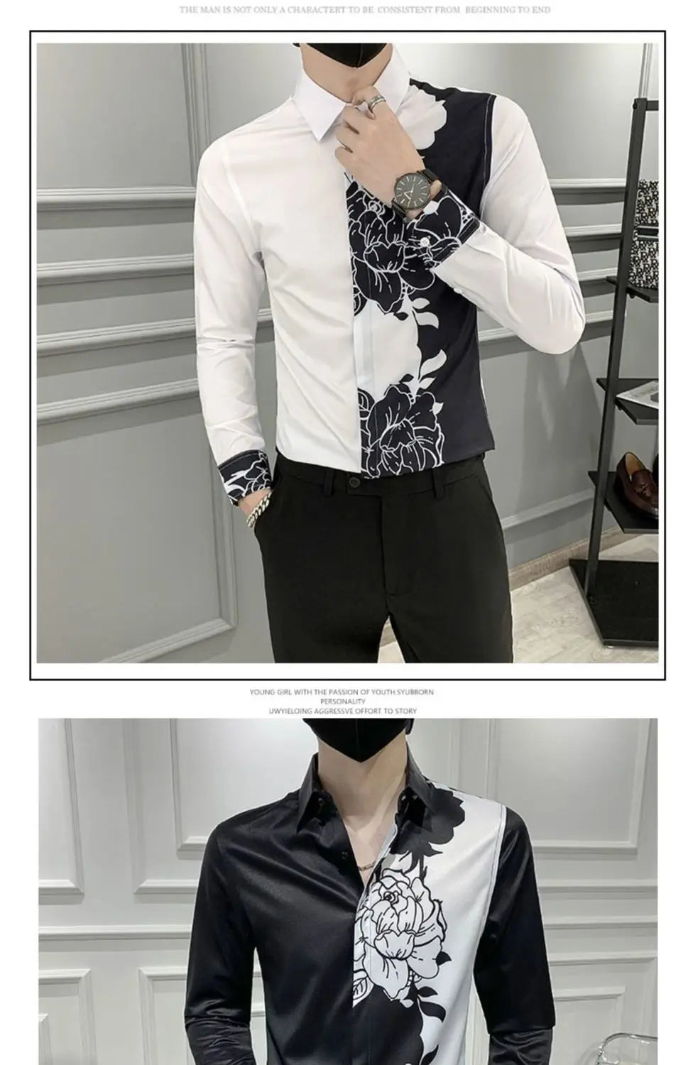 Spring Autumn New Blouse Men's Turn-down Collar Floral Printing Single Breasted Long Sleeve Shirt Fashion Casual Men's Clothing