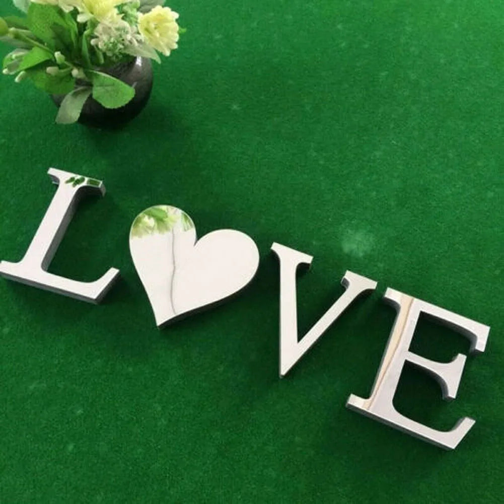 4pcs Letters Wall Stickers English Acrylic Mirrors Stickers Home Love Family Mosaic Tiles Wall Stickers For Wall Diy Home Decor