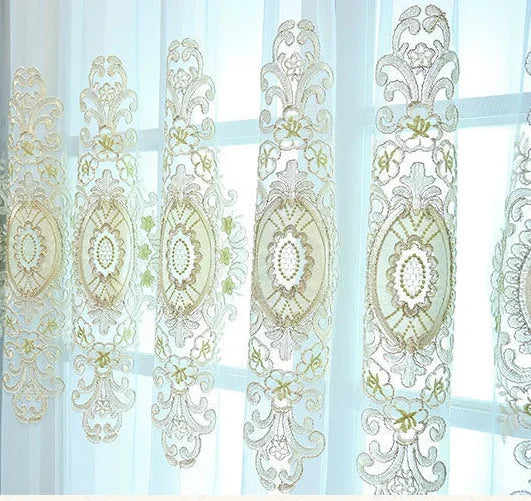 New European Style Simple light blue Thread Embroidered Curtains for Living Room Bedroom Study Blackout Curtain Customization