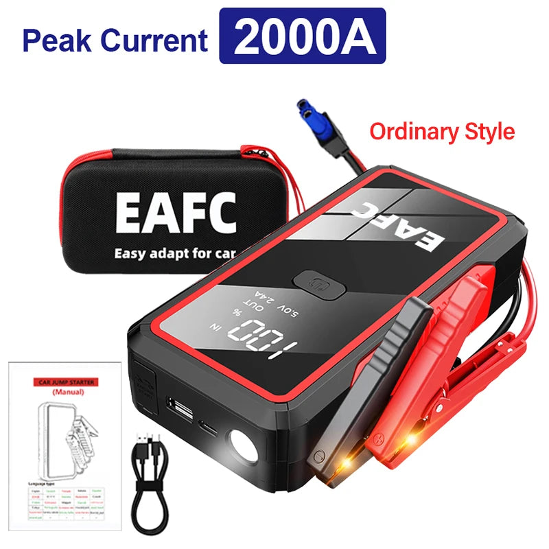 Démarreur de saut de voiture 2000A/1200A/600A, démarreur de batterie de voiture, chargeur de batterie externe Portable 12V, dispositif de démarrage d'urgence automatique Booster