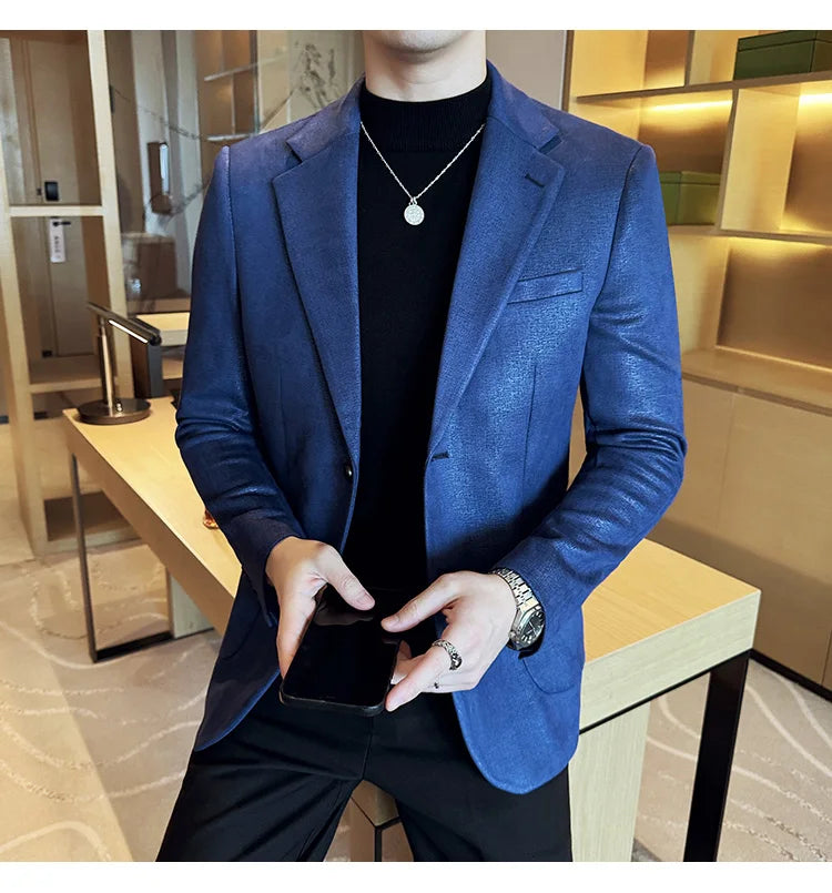 Suede Blazer Men's Fashionable Slim Fit Suit Jacket High-quality Single Breasted Business Dress Formal Jacket Blazer Hombre