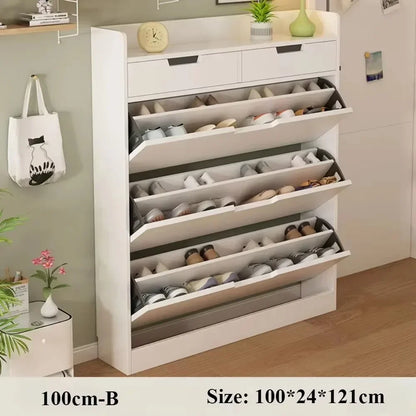 Flip Shoe Cabinet Household Large Capacity Wooden Storage Cabinet Simple Modern Balcony Thin Shoe Rack Dustproof Entrance Shelf