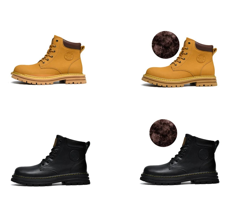 Winter Plush Warm Men Women Genuine Leather Yellow Boots Fashion British Style Work Shoes Autumn Plus Big Size 49 50 51