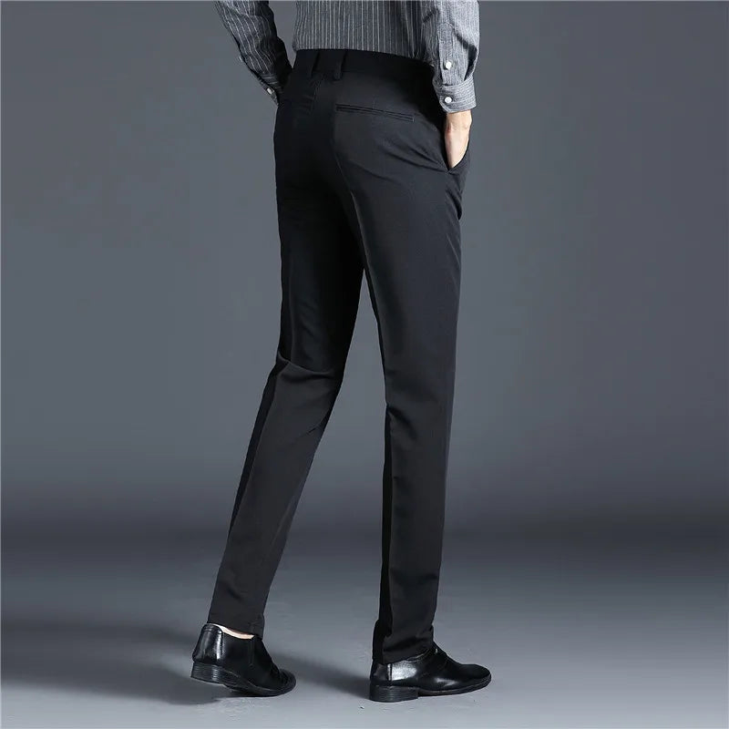 Suit Pants Men Straight Smart Casual Dress Pants Mens Solid Color Slim Elastic Formal Suit Trousers Four Seasons Mens Clothing