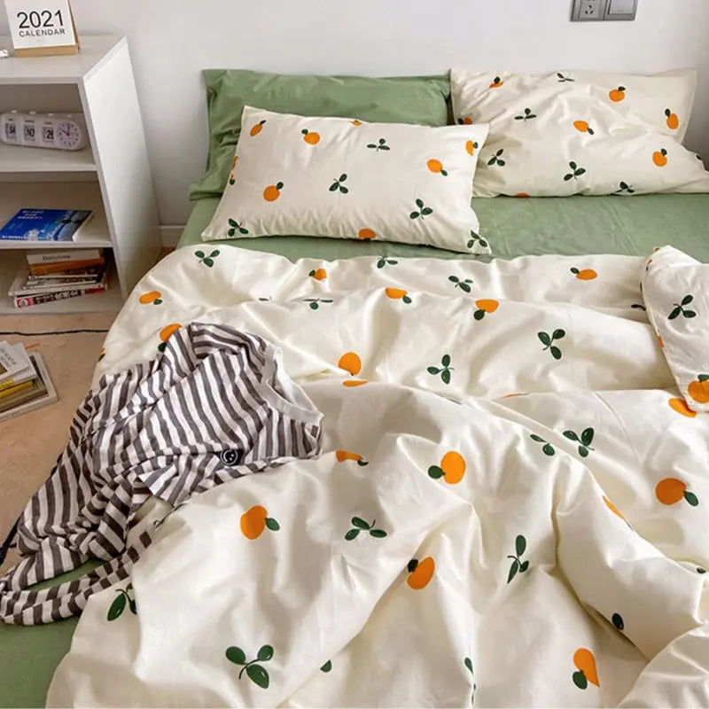 Korean Style Bedding Set Boys Girls Twin Queen Size Duvet Cover Flat Sheet Pillowcase Bed Linen Kids Adult Fashion Home Textile