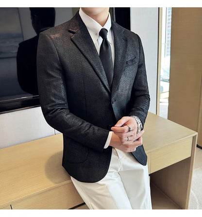 Suede Blazer Men's Fashionable Slim Fit Suit Jacket High-quality Single Breasted Business Dress Formal Jacket Blazer Hombre