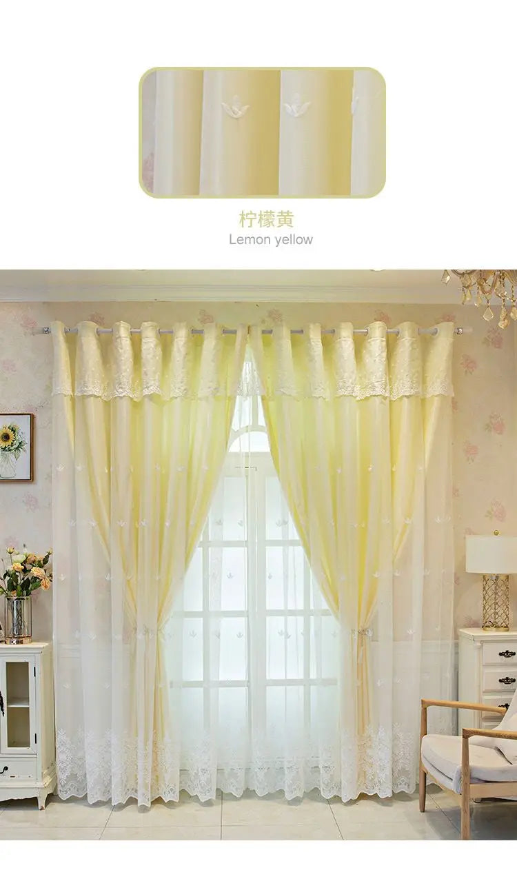 1 Panel 140cm Width Semi Blackout Curtain for Living Room Bedroom Girl Princess Style Double Layer Curtain