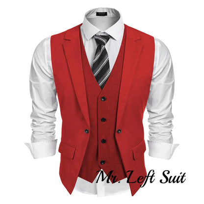 Men's Layered Suit Vest Business Dress Vests Formal Wedding Waistcoat Slim Fit