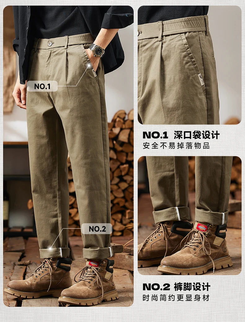 HIQOR Men Elastic Waist Cargo Pants New In Man Cotton Casual Pants Male Workwear Hombre Straight Trousers Male Big Size 28-38