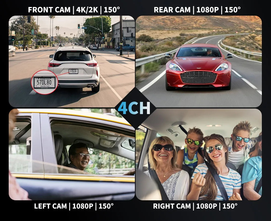 TiESFONG 4CH GPS caméra de tableau de bord i7pro frontal 4K/2K+3*1080P pour dashcam voiture DVR 360 24H moniteur de stationnement,WiFi camaras para automóviles,IR Vision nocturne,g-sensor,256Gmax