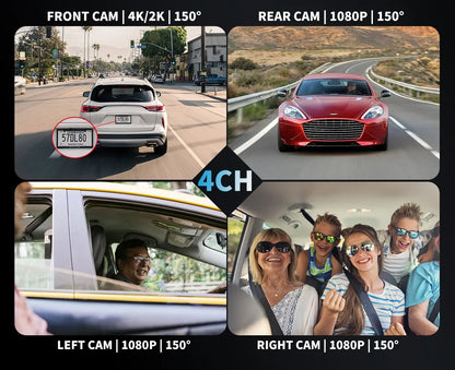TiESFONG 4CH GPS caméra de tableau de bord i7pro frontal 4K/2K+3*1080P pour dashcam voiture DVR 360 24H moniteur de stationnement,WiFi camaras para automóviles,IR Vision nocturne,g-sensor,256Gmax