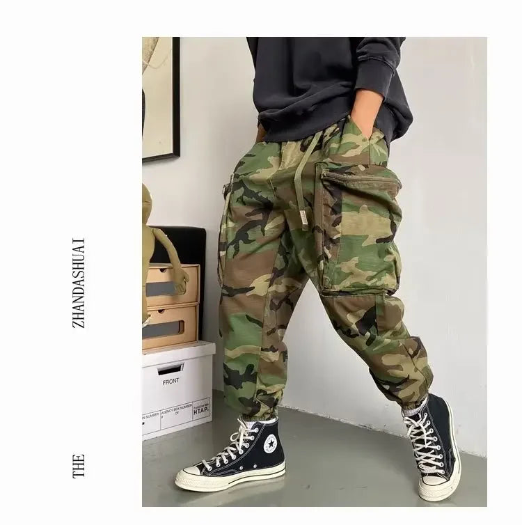 Autumnamerican Stylecasual Camouflage Cargo Pants Men's Loose-fit Trendy Brand Outdoor U.s. Military Style Harajuku Trousers