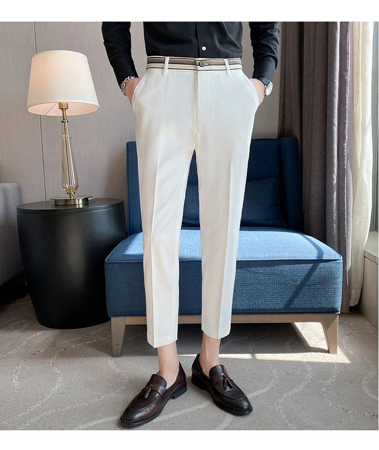 Fashion Waist Stripes Suit Pants 2022 Summer Black White Slim Fit Trousers Mens Brand Formal Business Wedding Casual Pant Hombre