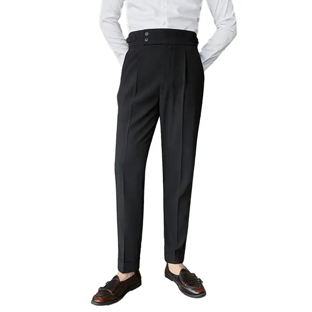 Men Pants Classic Men's Office Trousers Slim Fit High Waist Vintage Pockets Formal Business Style Pants for A Sophisticated Look