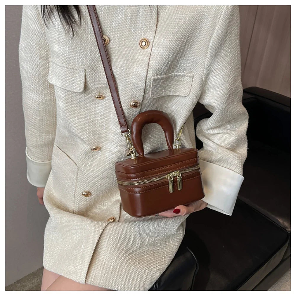 Light Luxury Design Sense Mini Crossbody Bag Korean Solid Oil Wax Leather High-end Texture Handbag Women Simple Small Square Bag