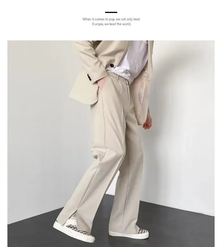 Men Casual Pants 2024 Summer New Fashion Korean Slim Suit Pants Personality Slit Wide Blazer Trousers Male Streetwear