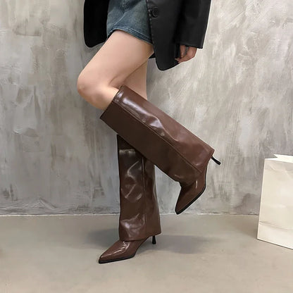 Women's Pointed Toe Knee-high Boots Stiletto Heel Sleeve High Heels Sexy Boots Women 2024 Fashion Spring and Autumn New Style