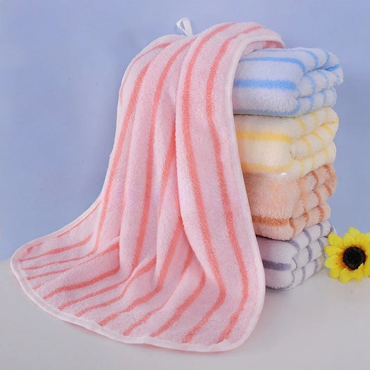 Bath Towel Coral Fleece Microfiber Striped Adult Household Textiles Bathroom Soft Woman Sauna Spa Absorbent Towel 35x75cm