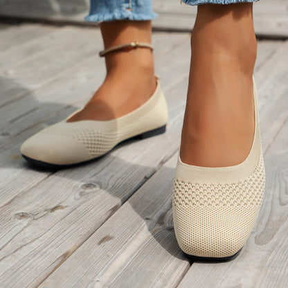 Women Flats Shoes New Spring Autumn Lightweight Knitted Shoes Loafers Comfort Breathable Mesh Slip-on Shallow Cut Flat Shoes