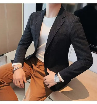 Men's Casual Suit Jacket High-end Solid Color Trendy Korean Style Business Attire Loose Fit Versatile For Autumn Winter