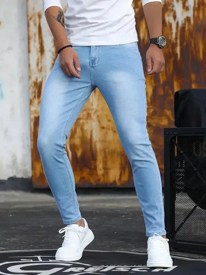 2025 Spring New Mens Slim Fit Classic Skinny Jeans Casual Street Style Casual Mens Skinny Jeans Male Slim Fit Pencil Denim Blue