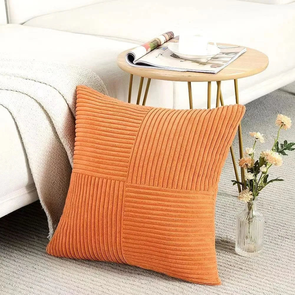 Spliced Throw Pillow Cover Corduroy Cushion Cover Beige Solid Pillowcase Home Decor for Sofa Living Room Bed Lumbar Pillow Cover