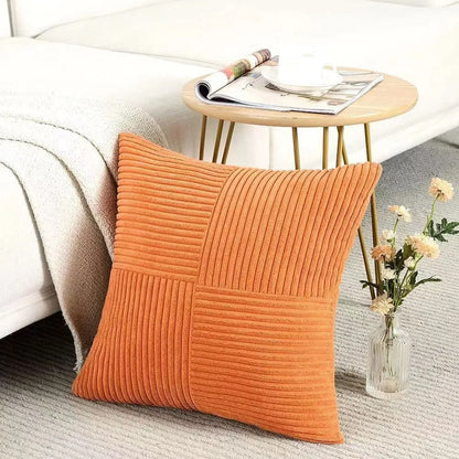 Spliced Throw Pillow Cover Corduroy Cushion Cover Beige Solid Pillowcase Home Decor for Sofa Living Room Bed Lumbar Pillow Cover