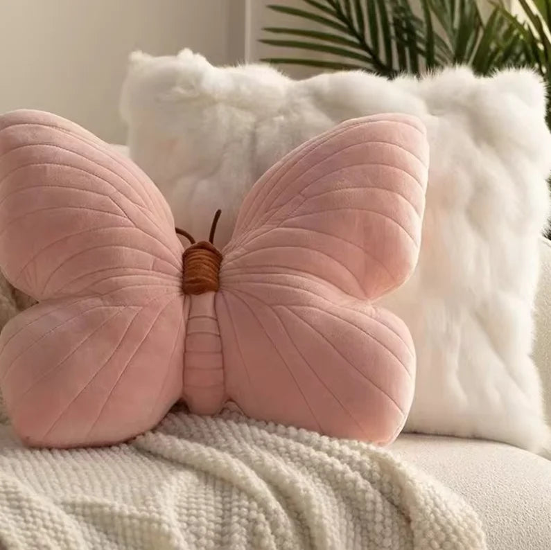 Butterfly Pillow Throwing Pad Short Plush Cushion Cute Girl Pink Toy for Bedroom Sofa Home Decoration Home Textile Cushion