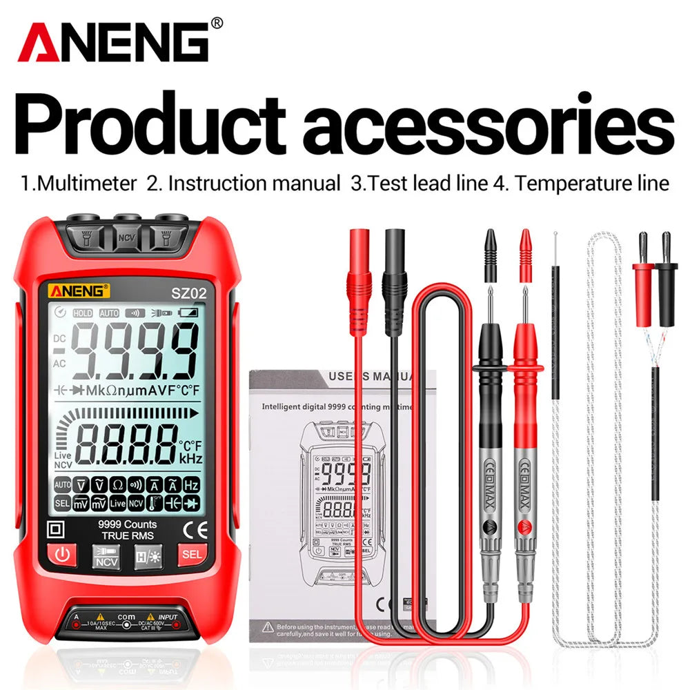 ANENG SZ02 Smart Digital Multimeter 6000 Counts True RMS Auto Electrical Capacitance Meter Temp Resistance Transistor Testers