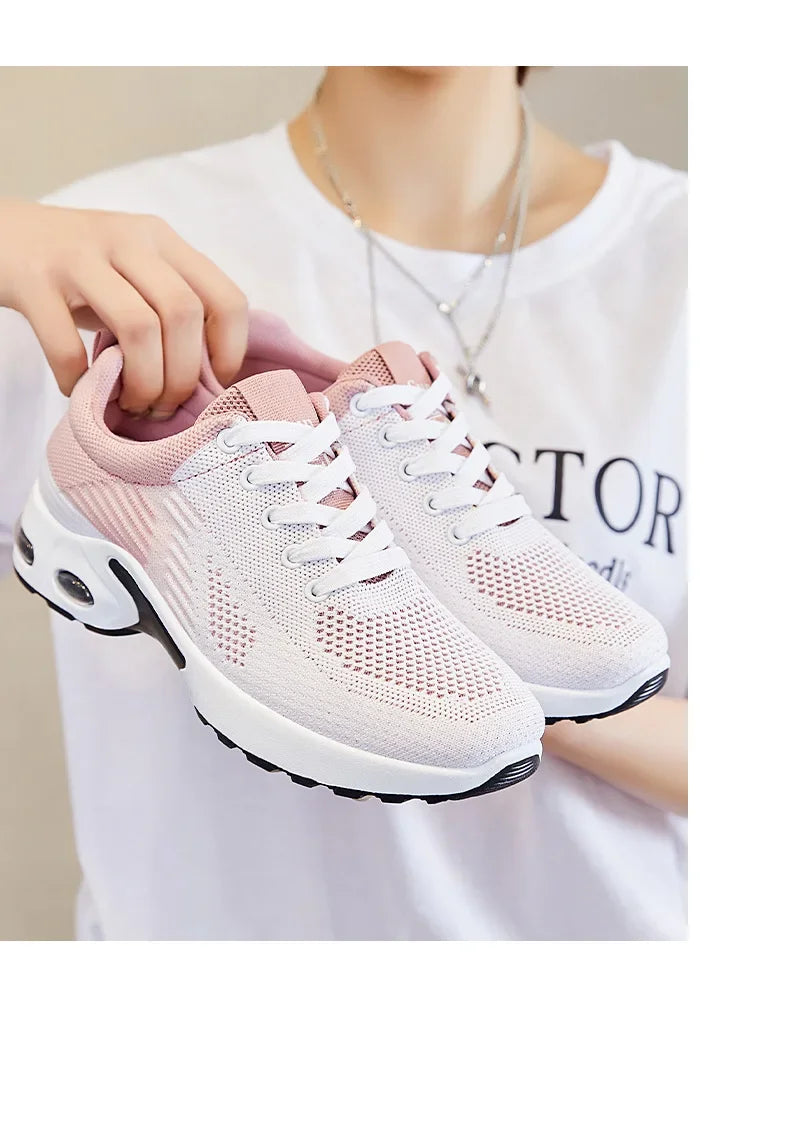 New Arrival Women's Lace-up Flats Round Toe Breathable Mesh Flat Shoes for Tennis and Outdoor Sports