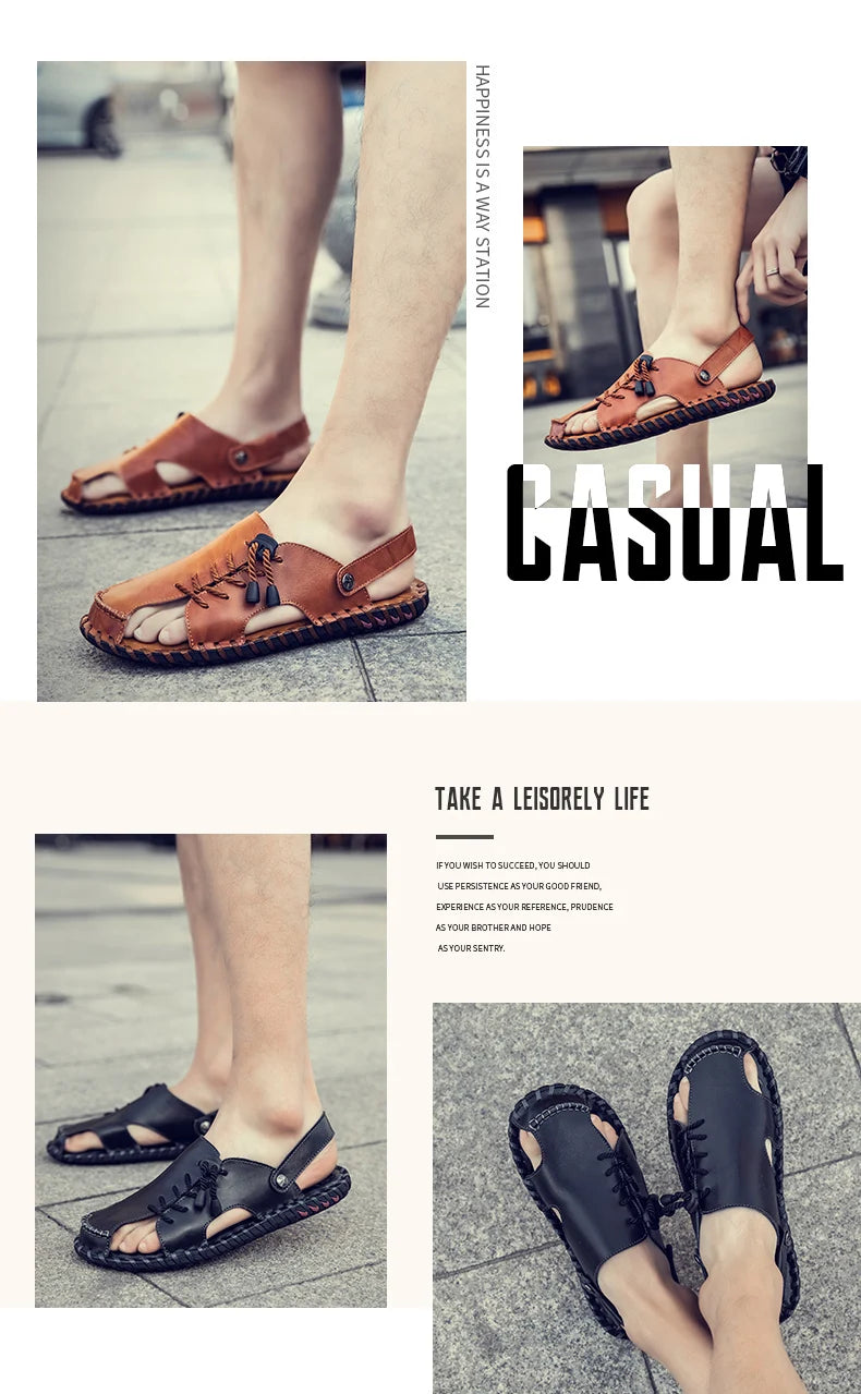 New In Sandals for Men Outdoor Beach Flats Breathable Casual Normal Leather Casual Anti Slip Designer Replica Summer Sandals