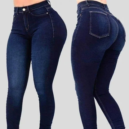 High Waist Stretch Slim Fit Skinny Pants Shaping Jeans Women Solid Color Ankle Length Pants Denim