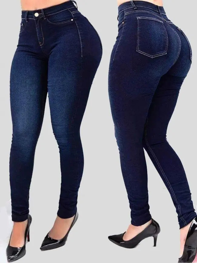 High Waist Stretch Slim Fit Skinny Pants Shaping Jeans Women Solid Color Ankle Length Pants Denim