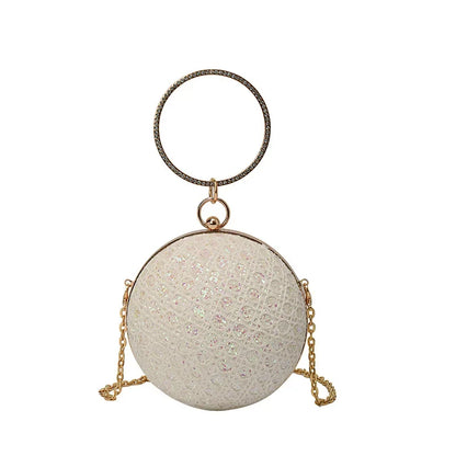 Sparkly Round Evening Purses for Women Shiny Diamonds Handbag Unusual Party Mini Small Bags Fashion Luxury Shoulder Bag Woman