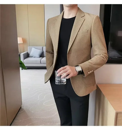 Men's Casual Suit Jacket High-end Solid Color Trendy Korean Style Business Attire Loose Fit Versatile For Autumn Winter