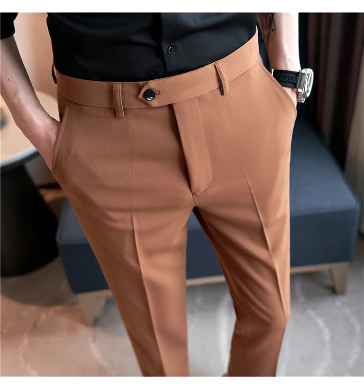 Men Suit Pants 2024 Spring Korean Style Business CasualStraight Dress Pants for Solid Slim Fit Men Formal Trousers Mens Clothing