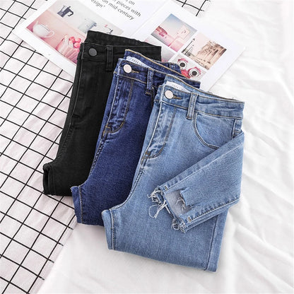 Womens Ankle-length Jeans Casual High Wasit Skinny Denim Pants Retro Leggings Vaqueros Streetwear Slim Pantalone Stretch Trouser