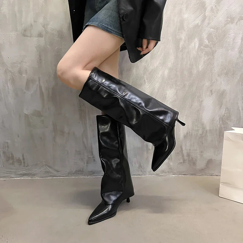 Women's Pointed Toe Knee-high Boots Stiletto Heel Sleeve High Heels Sexy Boots Women 2024 Fashion Spring and Autumn New Style